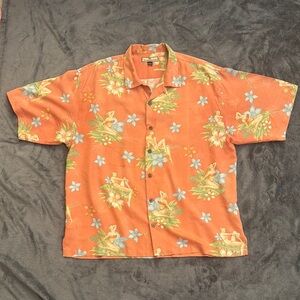Tommy Bahama Orange Pink Casual Button Down Shirt With Bikini Girls Cartoon